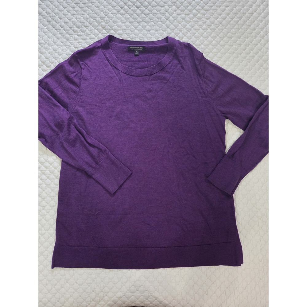 Banana Republic Extra Fine Merino Wool Crew Neck Sweater Purple XL Mens